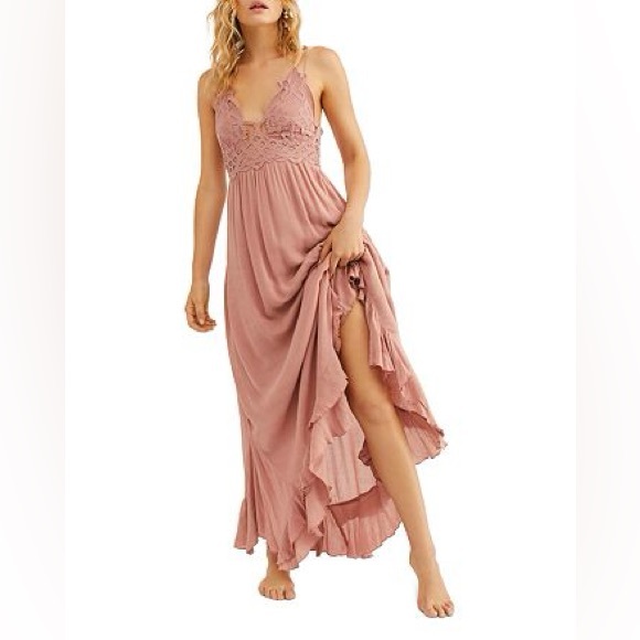 FP One Free People Adella Maxi Slip Dress Dusty Rose Pink - Picture 4 of 15